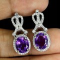 4 Delikatne srebrne kolczyki naturalne ametysty cyrkonie