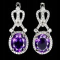 4 Delikatne srebrne kolczyki naturalne ametysty cyrkonie