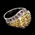 Piękny pierścionek 925 naturalne granaty cytryny r 16