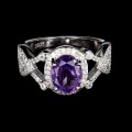 Srebrny piękny pierścionek naturalny ametyst cyrkonie r 16