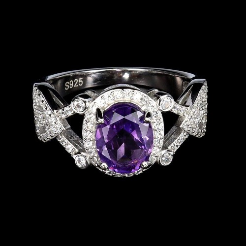 Srebrny piękny pierścionek naturalny ametyst cyrkonie r 16