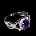 Srebrny piękny pierścionek naturalny ametyst cyrkonie r 16