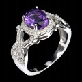 Srebrny piękny pierścionek naturalny ametyst cyrkonie r 16