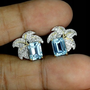 4 Delikatne kolczyki naturalne topazy sky blue cyrkonie 925 piękne