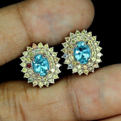 925 Kolczyki piękne naturalne apatyty neon szafiry Songea 4