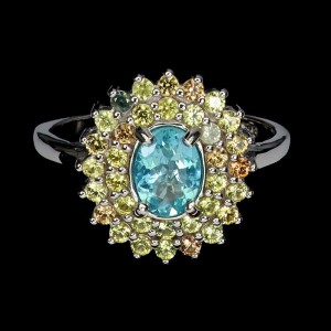 Pierścionek srebrny 925 r 16.5 szafiry Songea apatyt neon naturalny