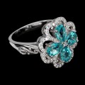925 Piękny pierścionek paraiba blue topazy cyrkonie r 14