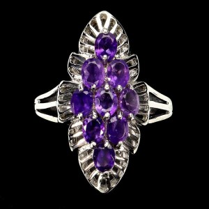 925 Piękny srebrny pierścionek r 17 naturalne ametysty