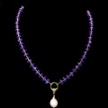 925 Naszyjnik srebrny zjawiskowy naturalna perła ametysty