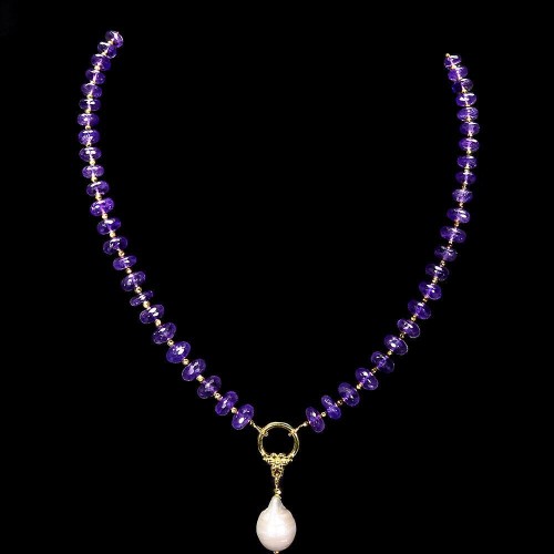 925 Naszyjnik srebrny zjawiskowy naturalna perła ametysty