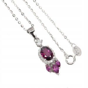 Srebrny naszyjnik delikatny naturalne granaty rodolity cyrkonie