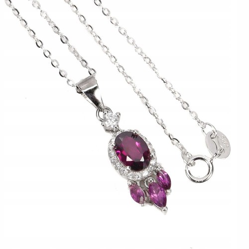 Srebrny naszyjnik delikatny naturalne granaty rodolity cyrkonie