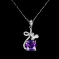 Srebrny delikatny naszyjnik naturalny ametyst białe topazy