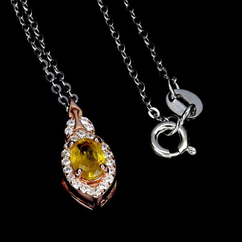Srebrny delikatny naszyjnik cyrkonie żółty szafir naturalny piękny