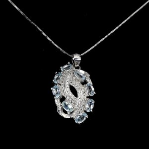 Naszyjnik delikatny naturalne Sky Blue topazy białe topazy 925