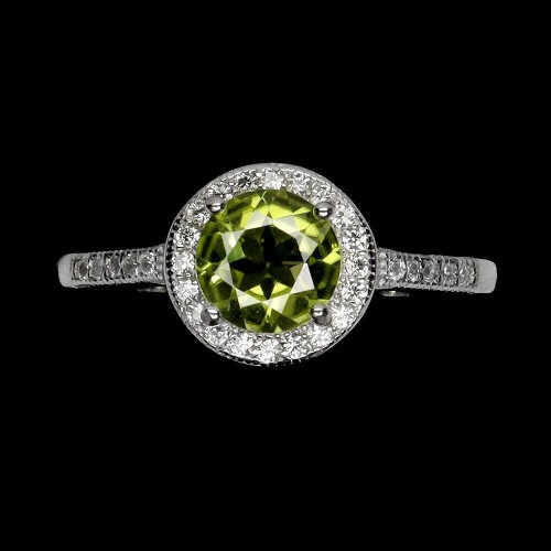 Pierścionek r 19.5 srebrny delikatny naturalny oliwin cyrkonie