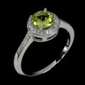 Pierścionek r 19.5 srebrny delikatny naturalny oliwin cyrkonie