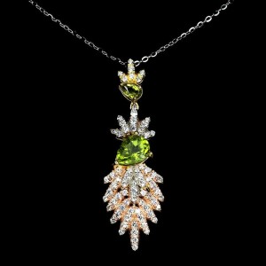 Naszyjnik naturalne oliwiny cyrkonie piękny 925