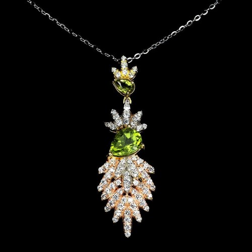 Naszyjnik naturalne oliwiny cyrkonie piękny 925