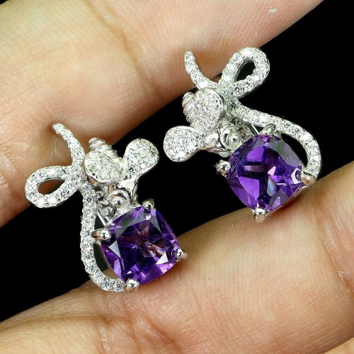 4 Kolczyki srebro piękne delikatne naturalne ametysty białe topazy