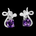 4 Kolczyki srebro piękne delikatne naturalne ametysty białe topazy
