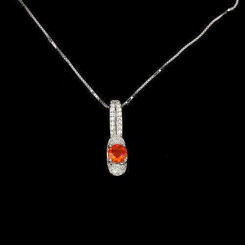 Delikatny naszyjnik 925 naturalny pomarańczowy opal cyrkonie srebrny
