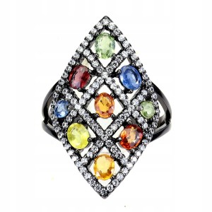 925 Pierścionek r 17 naturalne szafiry Songea cyrkonie srebro