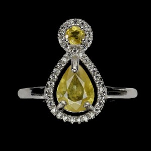 925 Delikatny pierścionek r 14.5 srebro naturalne żółte szafiry