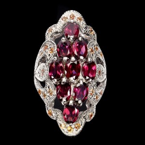 Srebrny piękny pierścionek naturalne granaty szafiry Songea r 16