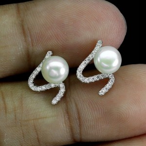 Delikatne piękne kolczyki naturalne kremowe perły cyrkonie srebro 4
