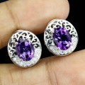Kolczyki delikatne piękne naturalne ametysty cyrkonie 4