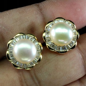 4 Delikatne kolczyki naturalne kremowe perły cyrkonie srebro