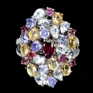 Pierścionek 925 naturalne tanzanity cytryny granaty akwamaryny r 19