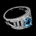 925 Piękny pierścionek naturalny swiss blue topaz cyrkonie r 16