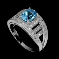 925 Piękny pierścionek naturalny swiss blue topaz cyrkonie r 16
