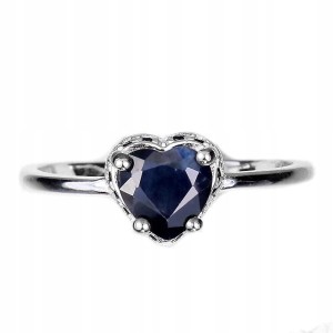 925 Pierścionek delikatny serce naturalny czarny szafir spinele r 19.5