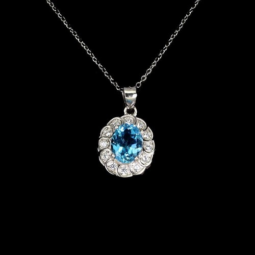 925 Naszyjnik delikatny piękny cyrkonie Swiss Blue topaz naturalny