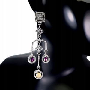 Kolczyki srebro naturalne opale ogniste granaty cyrkonie 4