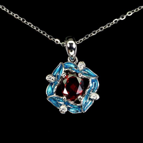 Naszyjnik emaliowany cyrkonie granat naturalny delikatny piękny