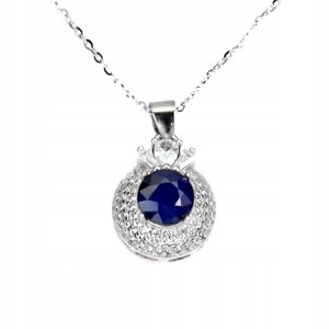 Delikatny piękny srebrny naszyjnik naturalny szafir niebieski 925