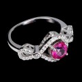Srebrny delikatny pierścionek r 17 różowy topaz cyrkonie