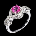 Srebrny delikatny pierścionek r 17 różowy topaz cyrkonie
