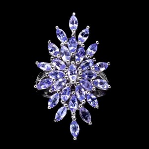 Pierścionek delikatny r 14 naturalne tanzanity srebro 925