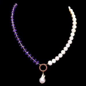 Naszyjnik naturalne perły granaty ametysty zjawiskowy 925