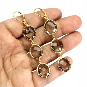 5 Srebrne 925 kolczyki naturalny kwarc dymny