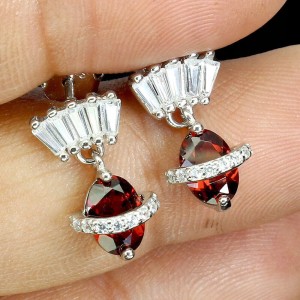 Delikatne srebro kolczyki cyrkonie granaty naturalne 925 5