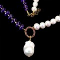 Naszyjnik 925 naturalne perły granaty ametysty zjawiskowy