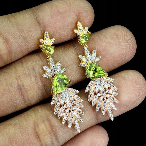 925 Zjawiskowe srebrne kolczyki naturalne oliwiny cyrkonie 5