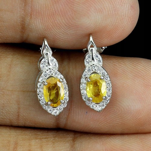 Delikatne kolczyki naturalne szafiry żółte cyrkonie 925 5