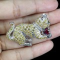 925 Srebrna broszka kot naturalne szafiry Songea granat diopsyd